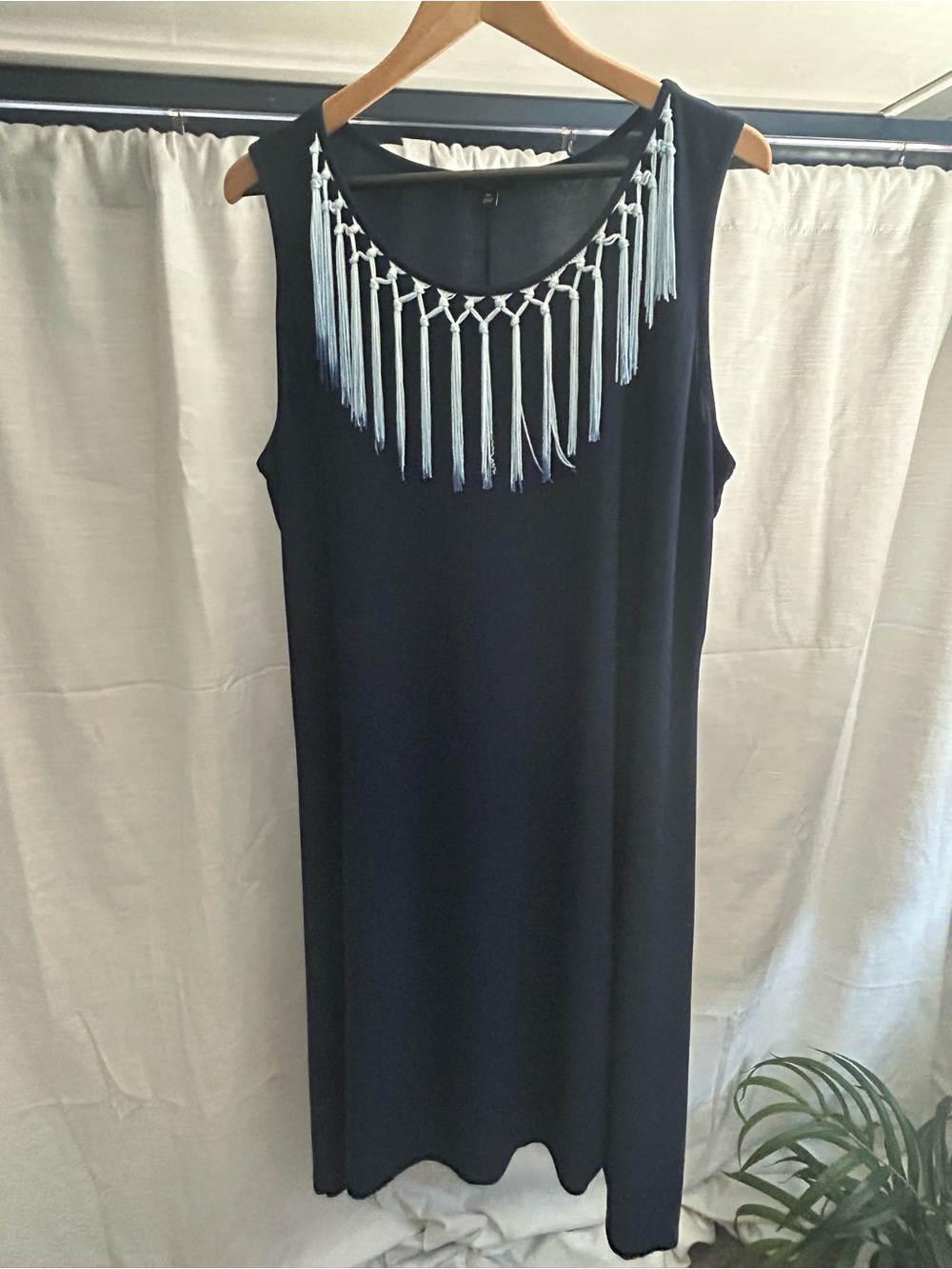 Sami & Jo asymmetrical midi dress with ombré fringe neckline